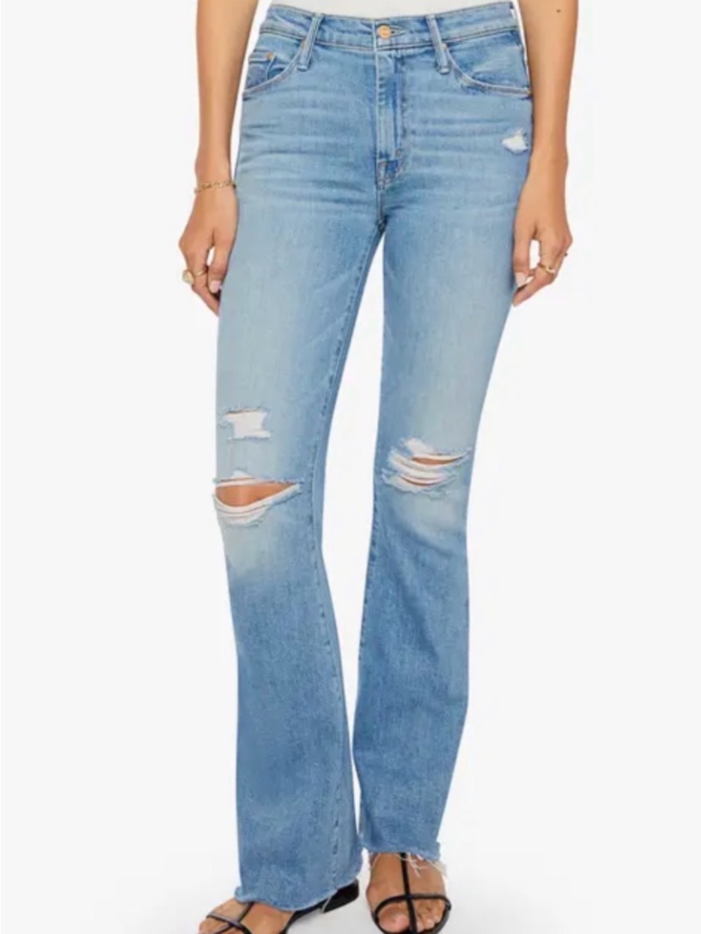 MOTHER High Waisted Rider Skimp Jeans 27 Dreamer Light Wash Distressed Straight